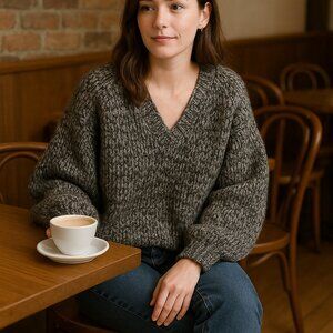 Eleven Six Tess Salt & Pepper Alpaca Blend Sweater M/L NWT Made in Peru